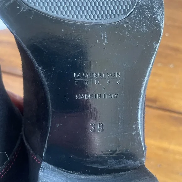 Lambertson Truex Black Suede Ankle Boots Booties Chelsea Chukka Lace up Italy 38 - Picture 9 of 11